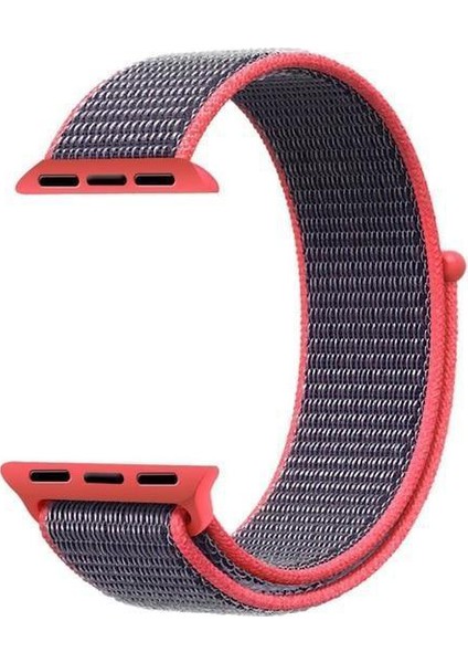 Apple Watch Uyumlu Series 4 44mm Hasırlı Kordon Woven Sport Loop Koyu Pembe