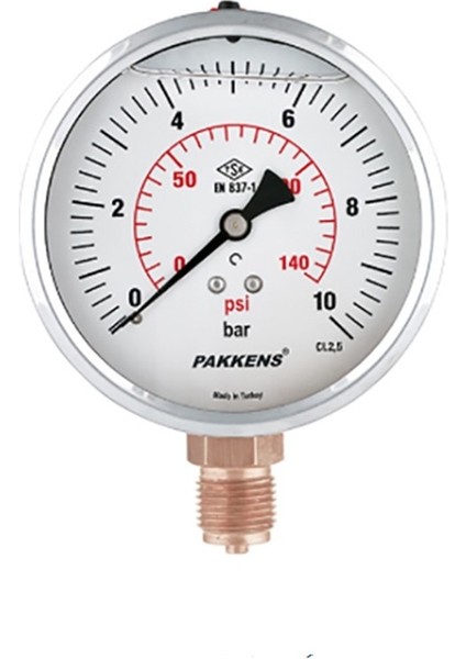 Alt Bağlantılı Gliserinli Paslanmaz Gövdeli Manometre 100 mm 16 Bar