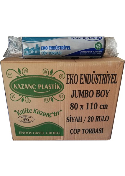 Eko Endüstriyel Jumbo Çöp Torbası Poşeti 2 Kat Siyah 50 Mic. 400 gr 80 x 110 cm Koli