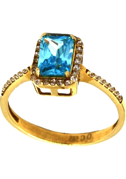 Tekin Gold Aquamarine Taşlı Baget Yüzük