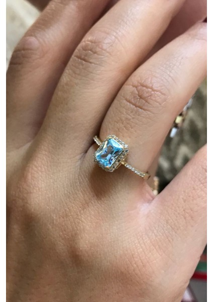 Tekin Gold Aquamarine Taşlı Baget Yüzük