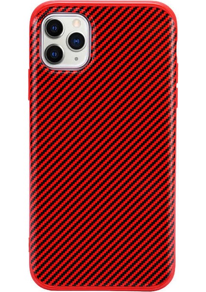 Apple iPhone 11 Kılıf Slikon Arka Kapak Glitch Kırmızı + Nano Glass
