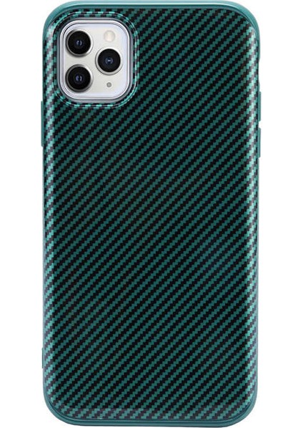 Apple iPhone 11 Kılıf Slikon Arka Kapak Glitch Yeşil + Nano Glass