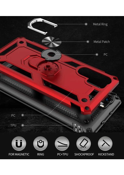 Xiaomi Mi Note 10 Pro Kılıf Shockproof Standlı Yüzük Tutuculu Mega Case Siyah - Vega100