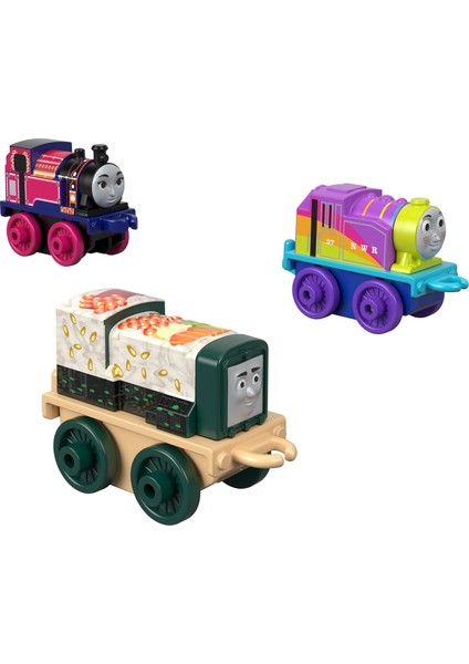 Thomas Mini Serisi Tekli Oyuncak Trenler - 3'lü Set Mor-Pembe-Yeşil Tekerlek GBB49