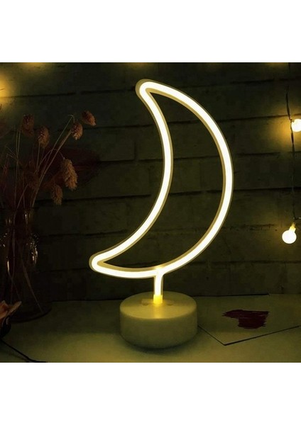 Dekoratif Ay Tasarımlı Neon Led Masa ve Gece Lambası