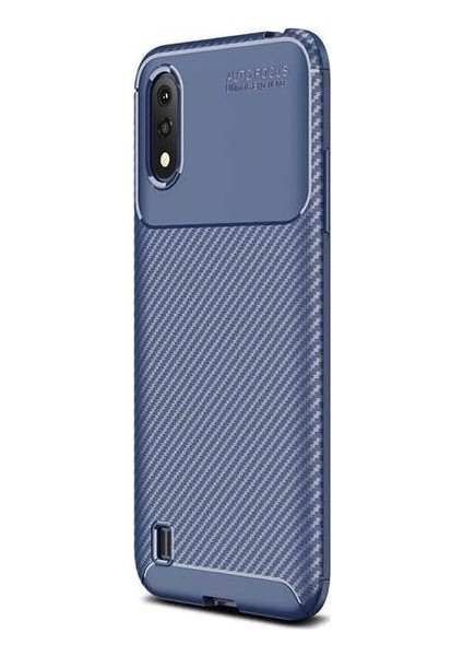 Samsung Galaxy A01 Kılıf Karbon Desenli Lux Negro Silikon Lacivert + Tam Kaplayan 5D Cam Ekran Koruyucu