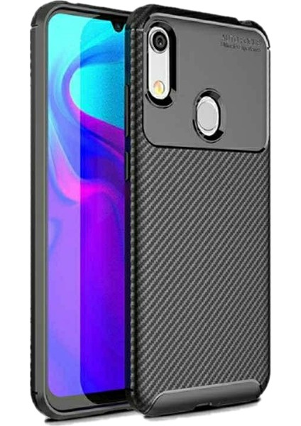 Huawei Y6s 2019 Kılıf Karbon Desenli Lux Negro Silikon Siyah + Tam Kaplayan 6D Nano Ekran Koruyucu