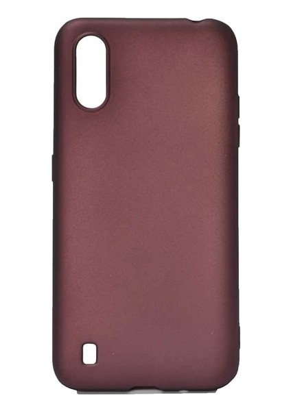 Samsung Galaxy A01 Kılıf Mat Premium Silikon Kılıf Bordo + Cam Ekran Koruyucu