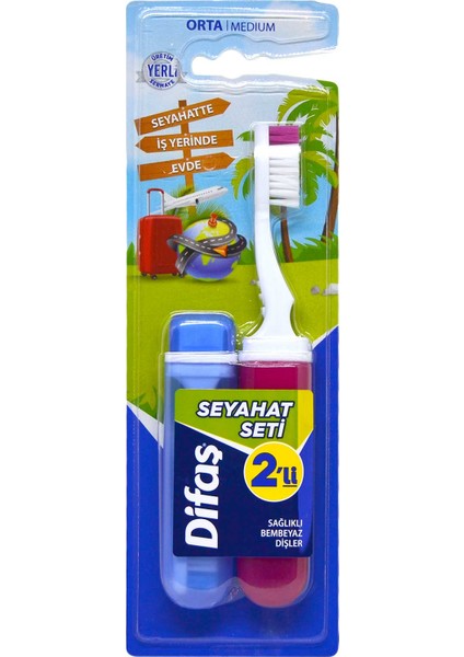 Orta Sert Diş Fırçası Seyahat Seti 2'li