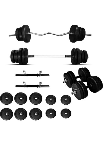 spor Halter-Dambıl Seti Z Barlı Ağırlık Seti Vücut Geliştirme Seti 48 kg