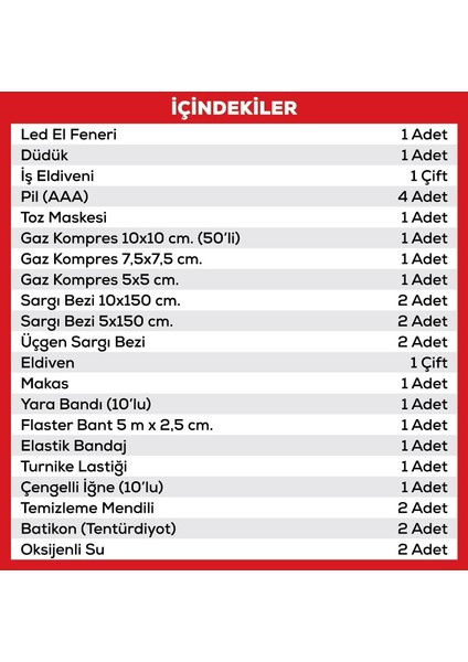 Deprem Çantası - Afet ve Acil Durum Ilk Yardım Seti / Çantası