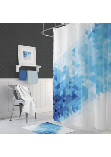 Tropik Blues Squares Banyo Duş Perdesi Tek Kanat 1 x 180 x 200 cm