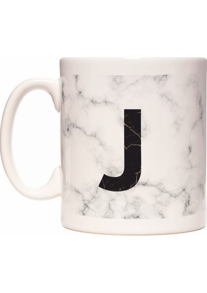 Baş Harf J Harfli Kişiye Özel Mermer Tasarımlı Kupa Bardak