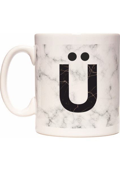 Baş Harf Ü Harfli Kişiye Özel Mermer Tasarımlı Kupa Bardak