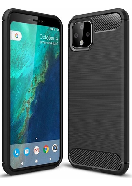 Google Pixel 4 XL Brushed Carbon Fiber Silikon Kılıf - Siyah