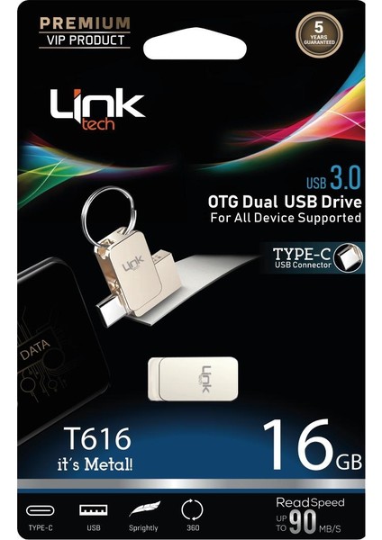 Linktech LOF-T616 16GB Type-C Otg USB 3.0 Flash Bellek