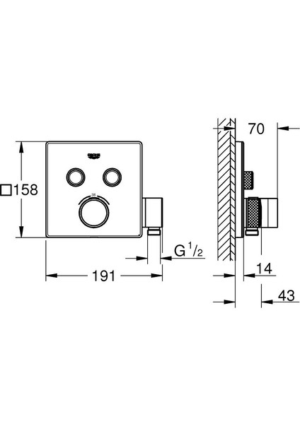 Grohtherm Smartcontrol Çift Yönlü, El Duş Çıkışlı Ankastre Termostatik Duş Bataryası - 29125000