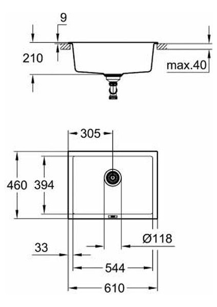 K700U Kuvars Kompozit Eviye 70 -C 61/45,7, Granit Siyah Rengi - 31655AP0