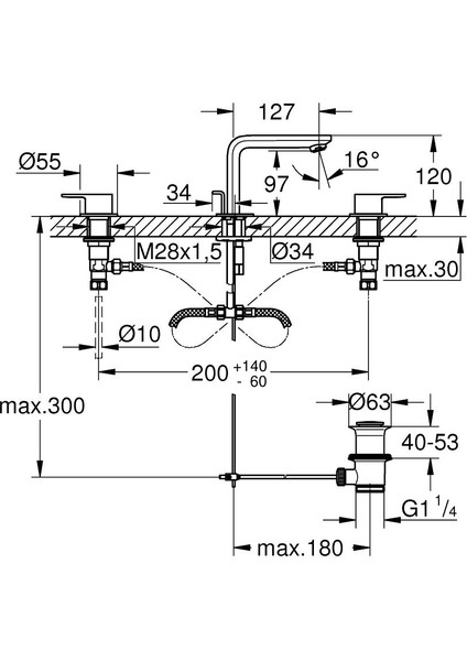 Lineare 3 Delikli Lavabo Bataryası New - 20304001