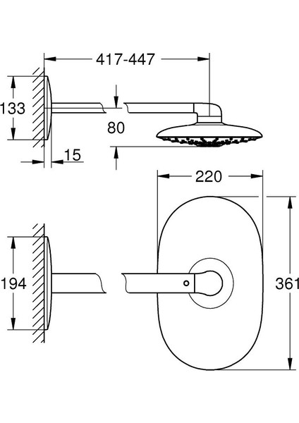 Rainshower Duo 360 Tepe Duşu seti, 2 Akışlı- 26254000