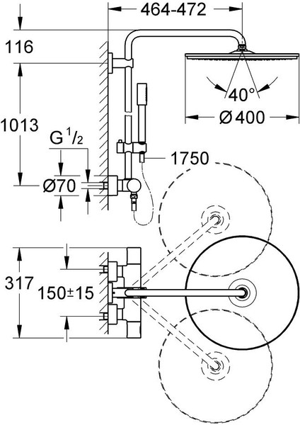 Rainshower System 400 Duvara Monte Termostatik Bataryalı Duş Sistemi 27174001