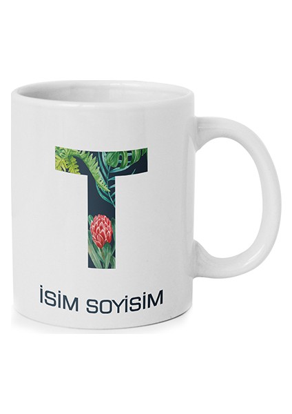 Kişiye Özel T Harfli Isim Yazılı Kupa Bardak