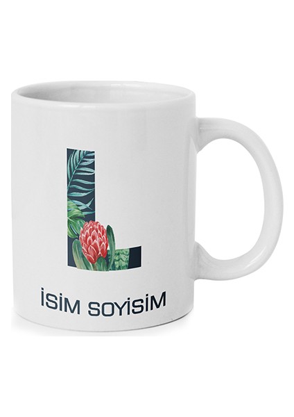 Kişiye Özel L Harfli Isim Yazılı Kupa Bardak