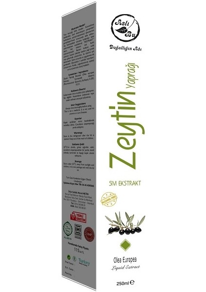 Zeytin Yaprağı Sıvı Ekstraktı (Olea Europea) 250 ml