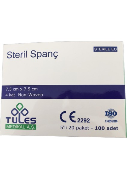 Steril Spanç Non-Woven Kumaş Emici Kompres 7,5 x 7,5cm 100 Adet