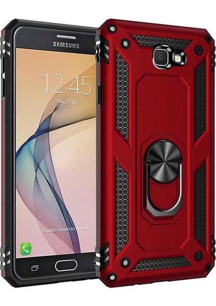 - Samsung Galaxy J7 Prime - Kılıf Yüzüklü Zırh Tank Vega Kapak - Kırmızı - T10179