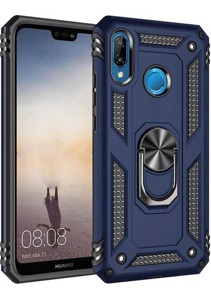 - Huawei P20 Lite - Kılıf Yüzüklü Çift Katman Zırh Tank Vega Kapak