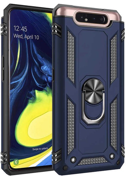 - Samsung Galaxy A80 - Kılıf Yüzüklü Zırh Tank Vega Kapak - Mavi