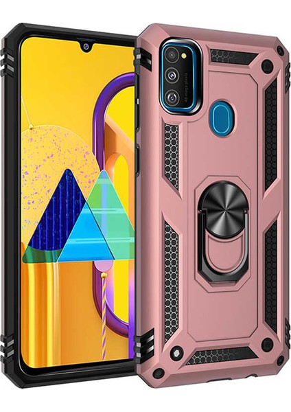 - Galaxy M30S - Kılıf Yüzüklü Çift Katman Zırh Tank Vega Kapak