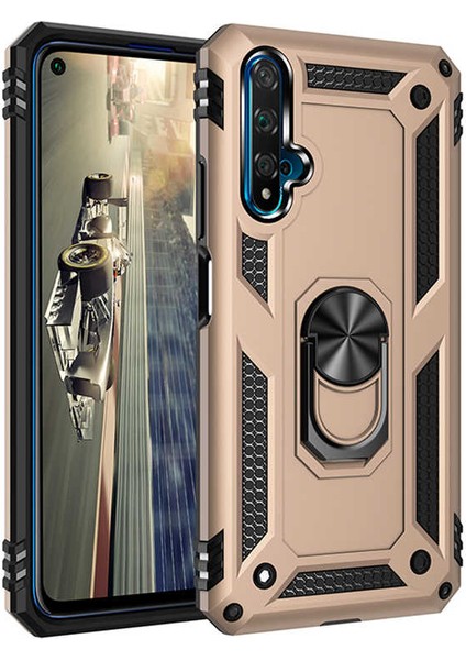 - Huawei Honor 20 - Kılıf Yüzüklü Zırh Tank Vega Kapak - Gold - T11333