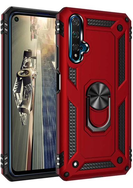 - Huawei Honor 20 - Kılıf Yüzüklü Zırh Tank Vega Kapak - Kırmızı - T11333
