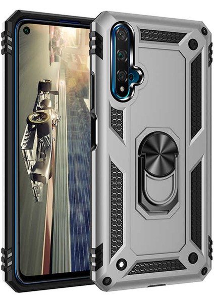 - Huawei Honor 20 - Kılıf Yüzüklü Zırh Tank Vega Kapak - Gri - T11333