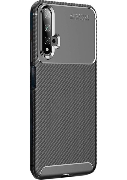 Huawei Honor 20 Kılıf Negro Karbon Dizayn Silikon + Nano Glass Siyah