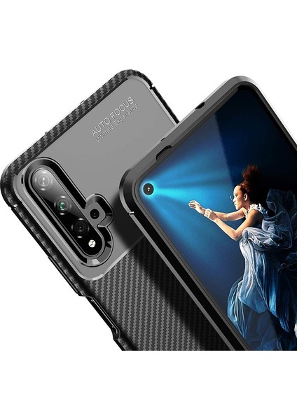 Huawei Honor 20 Kılıf Negro Karbon Dizayn Silikon + Nano Glass Siyah modelleri