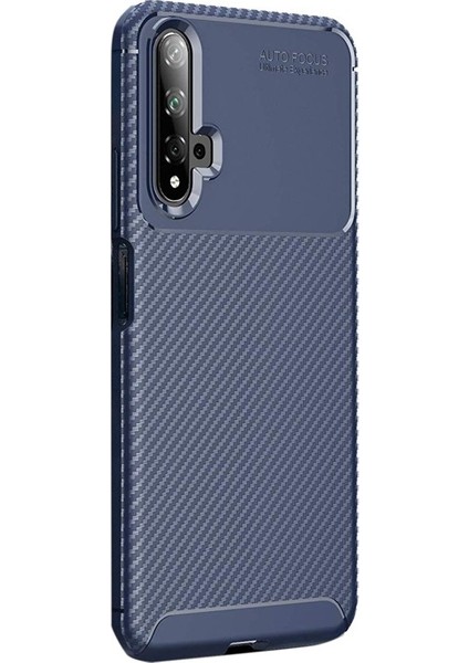Huawei Nova 5T Kılıf Negro Karbon Dizayn Silikon + Nano Glass Lacivert