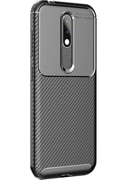 Nokia 4.2 Kılıf Negro Karbon Dizayn Silikon + Nano Glass Siyah