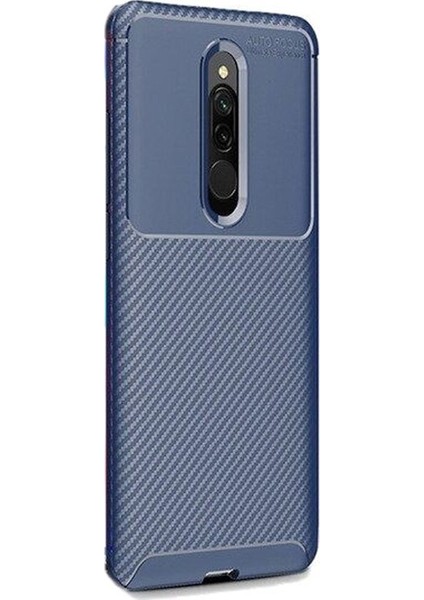 Xiaomi Redmi 8 Kılıf Negro Karbon Dizayn Silikon + Nano Glass Lacivert