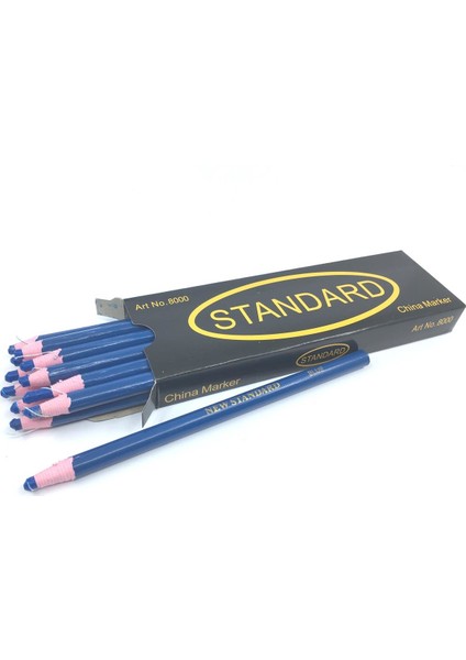 İpli Kalem Gres Mumlu Kalem China Marker Mavi 12'li