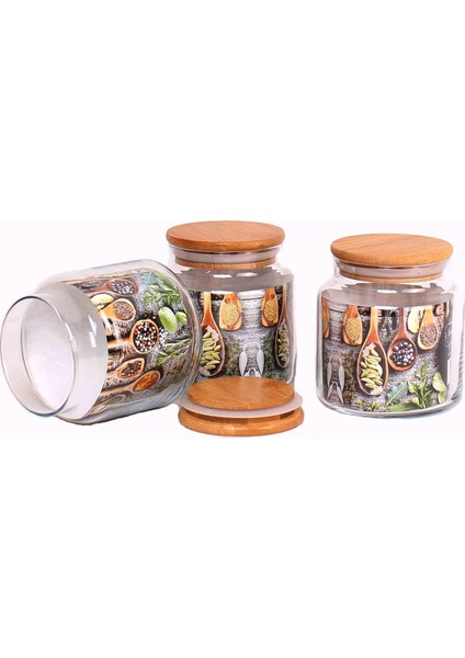 Bambu Kapaklı 3 Lü Cam Kavanoz 700 ml