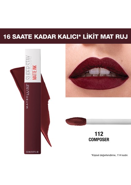 Super Stay Matte Ink Likit Mat Ruj - 112 Composer - Mürdüm/Bordo