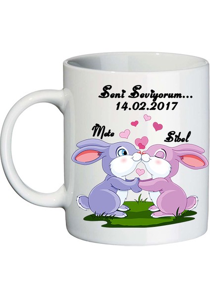 Sevgililer Günü Aşık Tavşanlar Isimli Kupa Bardak