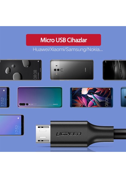 Micro USB Data ve Şarj Kablosu Siyah 1.5 Metre