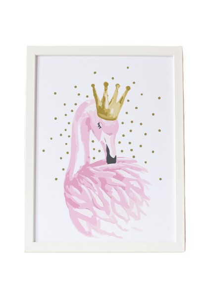 Pembe Kuğu - Beyaz Çerçeve 21cmx30cm
