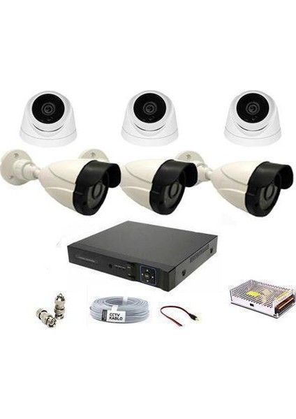 2mp 1080P 3 Dış Mekan 3 Iç Mekan Kameralı Ahd Güvenlik Seti BG-5243