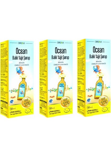 Ocean Balık Yağı Şurubu Limon Aromalı Şurup 150 ml 3 Kutu